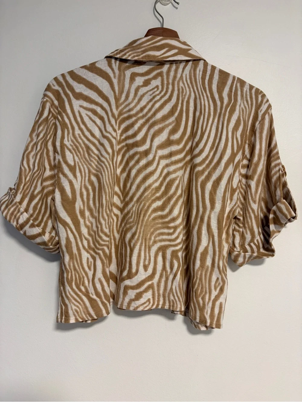 Linen blend, Michael Coles NWT Cropped Oversized Zebra Print Linen Blend Shirt S